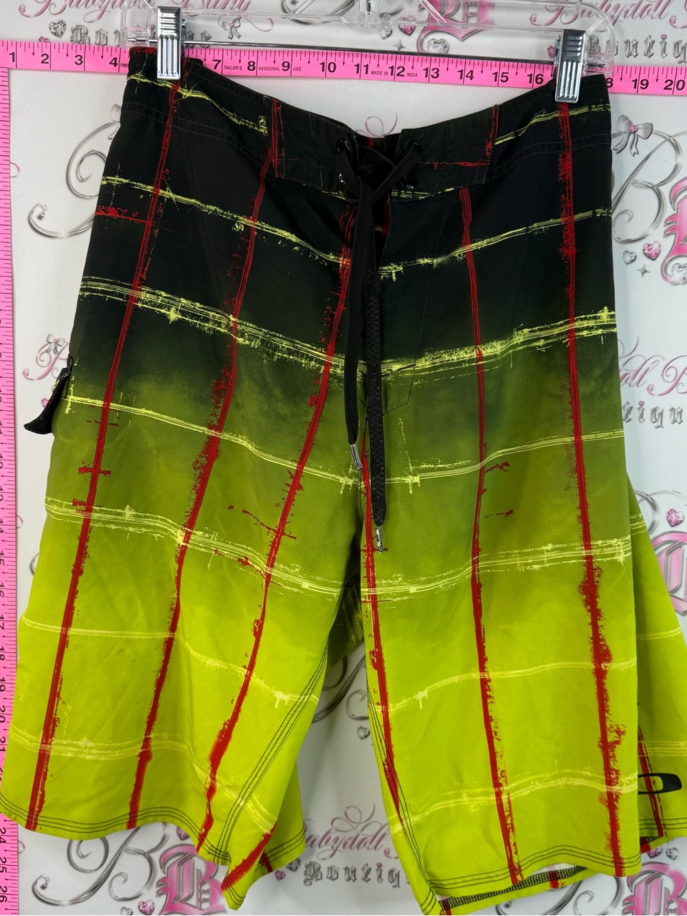 Oakley shorts men Lime Green Black Red Striped Swim Trunks pool
